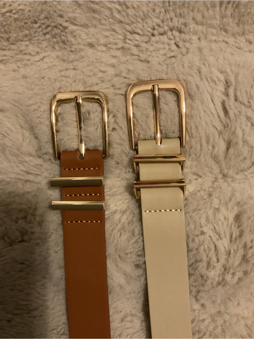 Leather Casual Belts - Tan and Cream with Gold Buckle